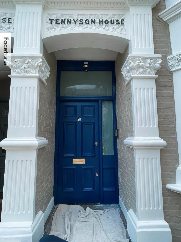 Front door and columns, repainted