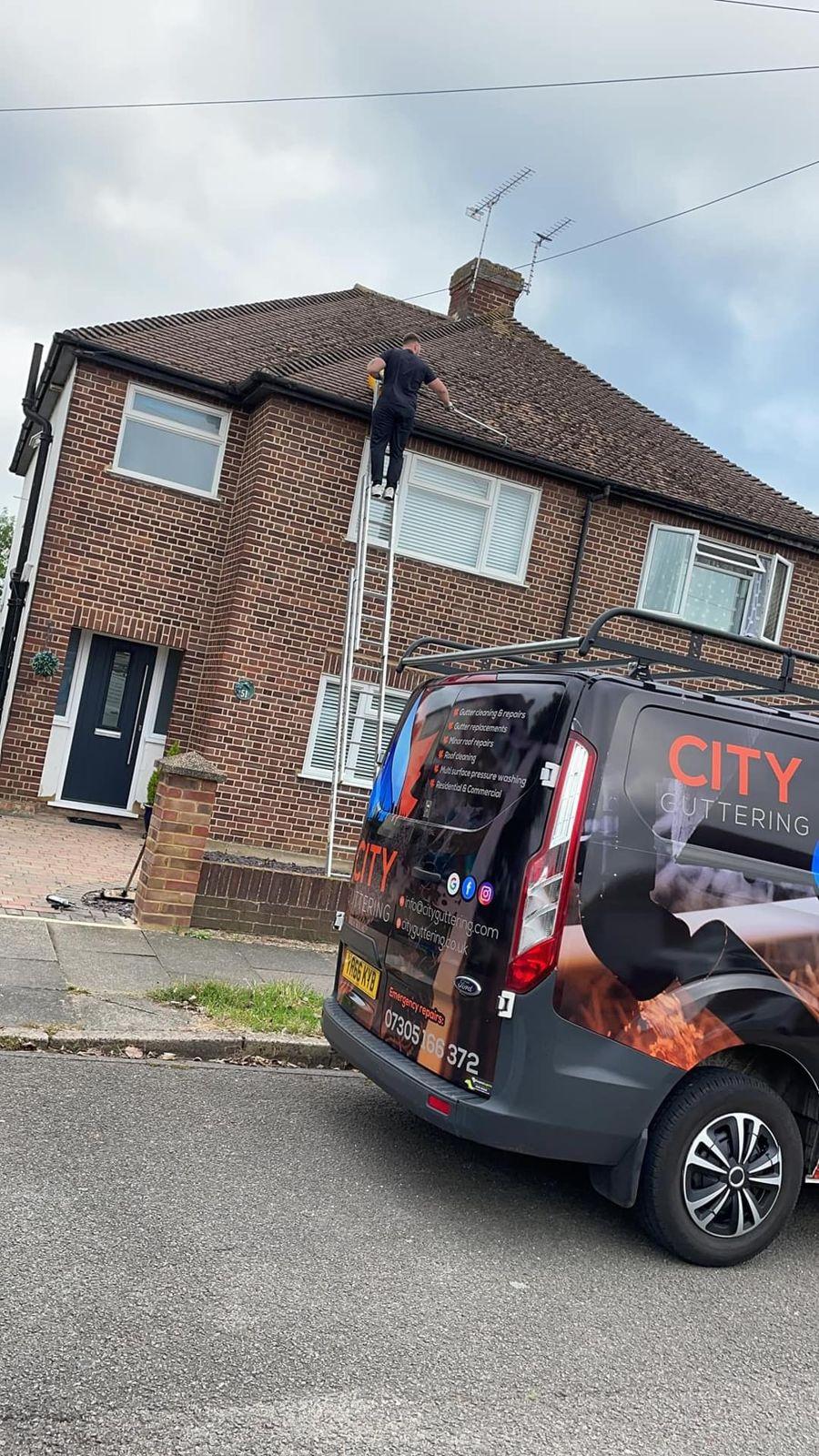 Gutter clean on a semi-detached house