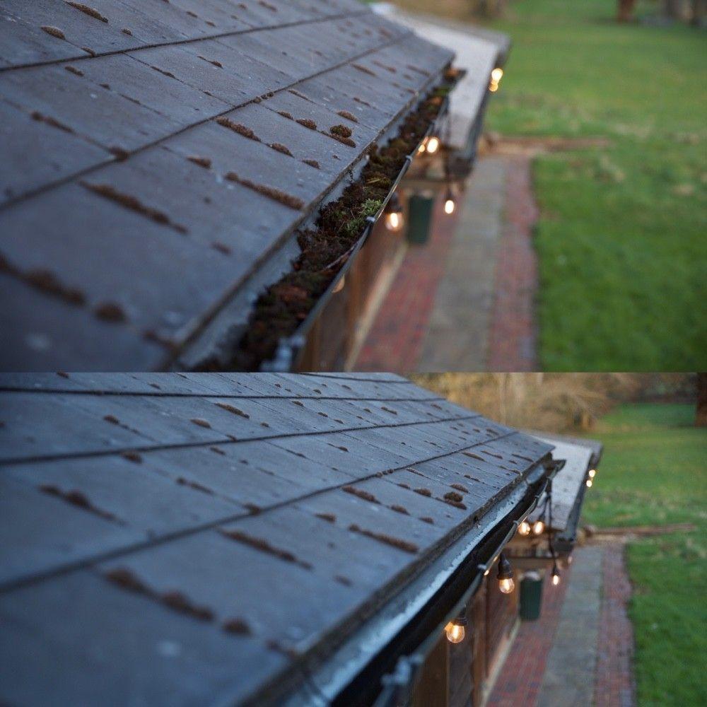 Gutter under a slate roof, before and after
